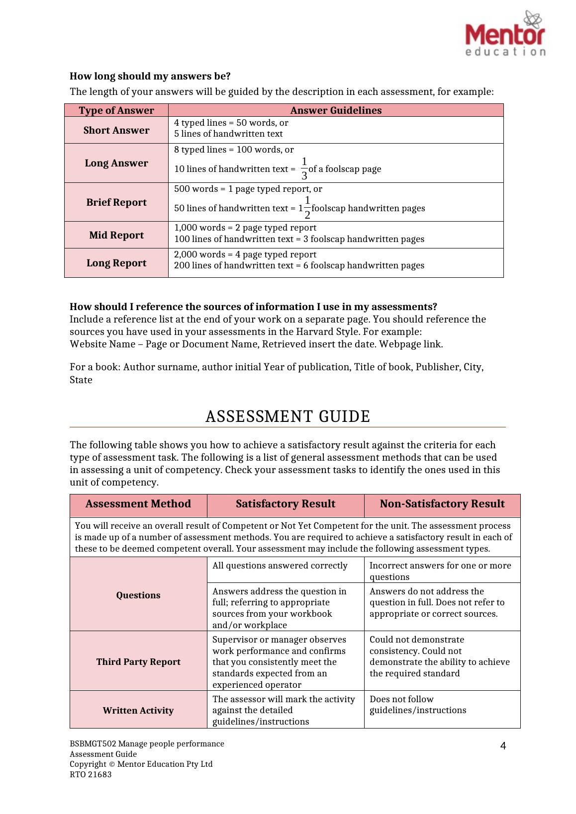 BSBMGT502 Manage People Performance Assessment Guide | Desklib