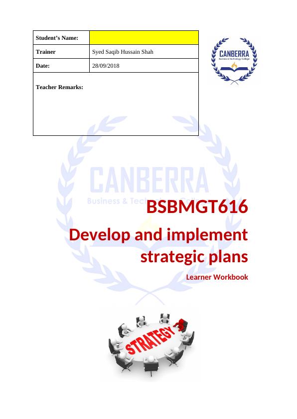 BSBMGT616 Develop and Implement Strategic Plans - Assessment Criteria_1