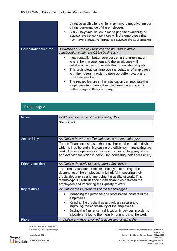 BSBTEC404 Digital Technologies Report Template | Desklib