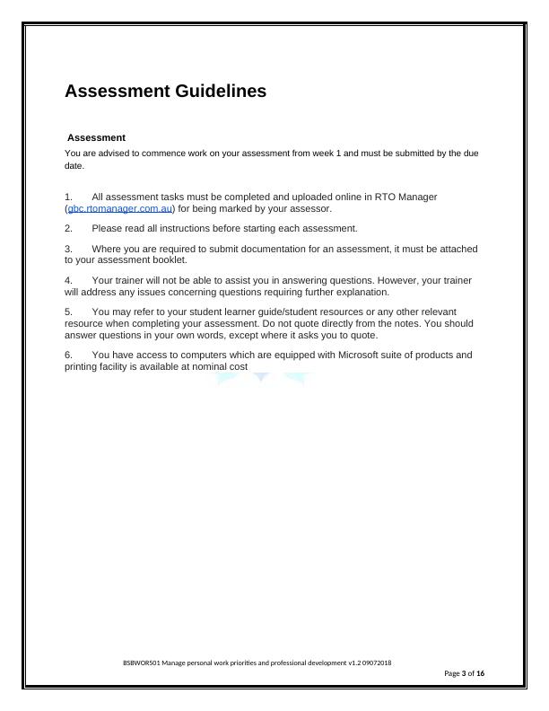 BSBWOR501 Assessment Guide - Desklib
