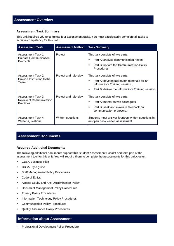 Bsbxcm501 Lead Communication In The Workplace Assessment Overview