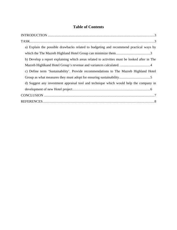 Report on Budgeting, Revenue and Sustainability for The Mazreb Highland