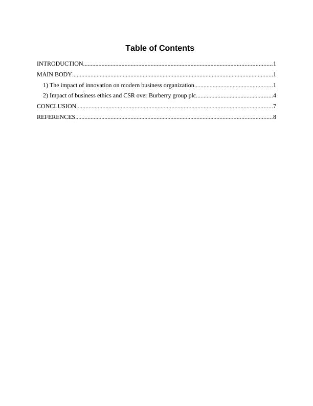 Impact of Innovation and Business Ethics on Burberry Group PLC