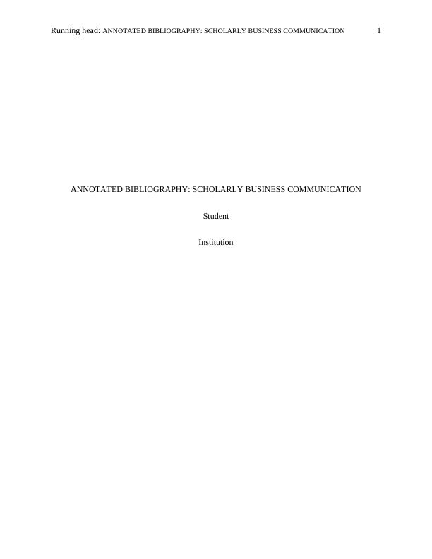 Annotated Bibliography: Scholarly Business Communication_1