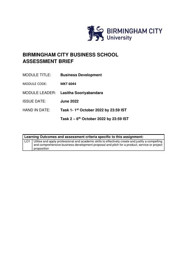 (MKT 6044)-Birmingham City Business School Assessment Brief for Business Development_1