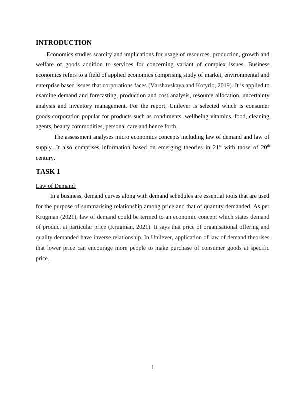 Analysis of Law of Demand and Law of Supply in Unilever | Desklib