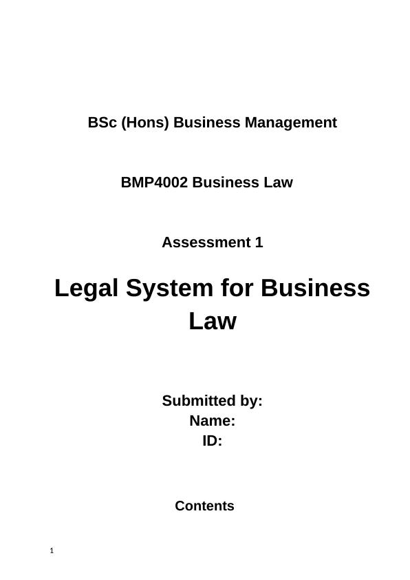 BMP4002 Business Law: Legal System, Classifications, Sources, and Employment Law_1