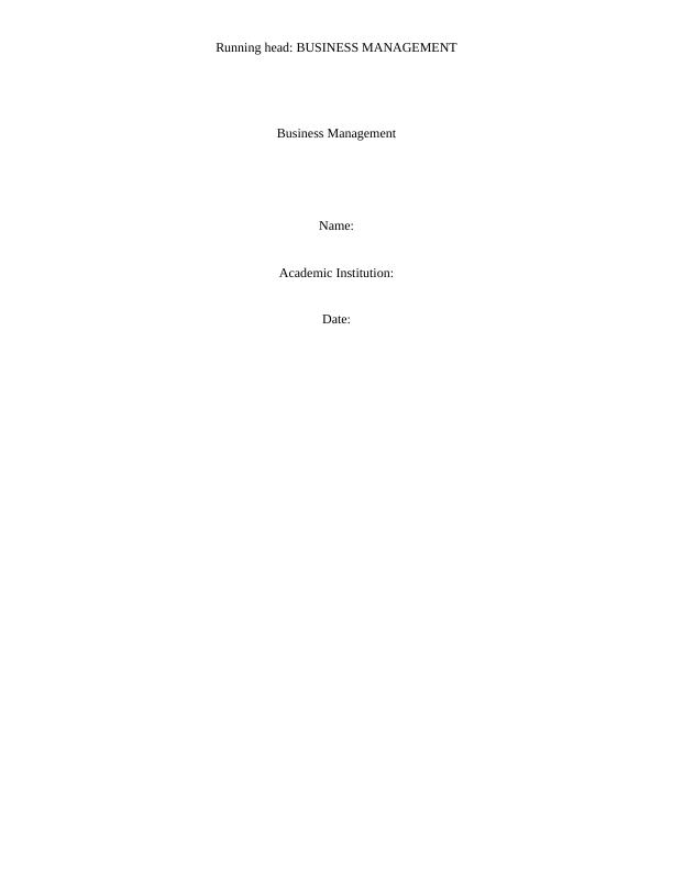 Business Management Module 6N4310 Assessment Technique PROJECT_1