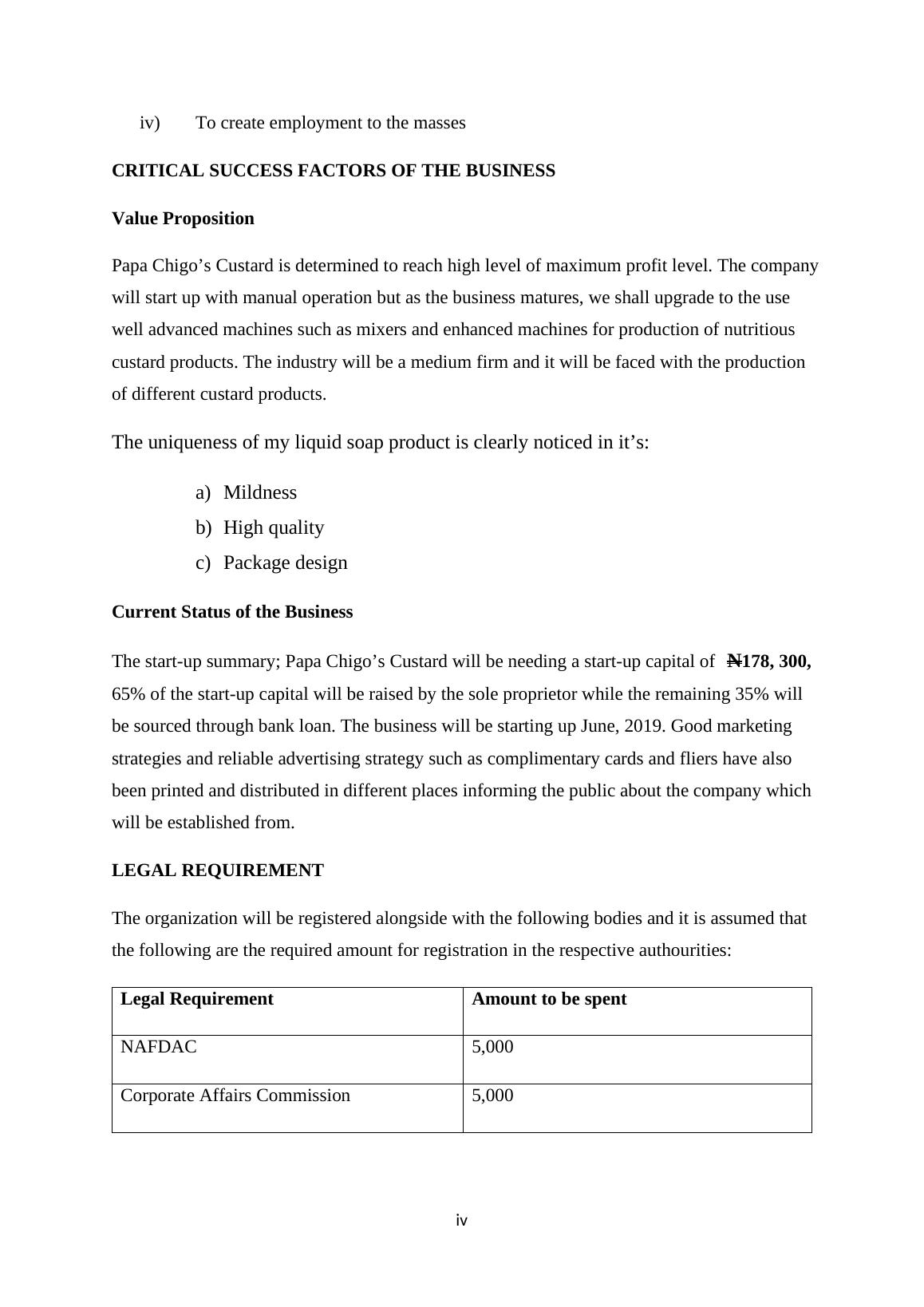 business plan for custard production