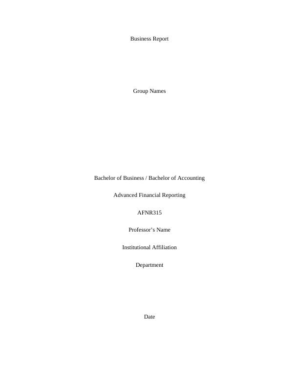 Business Report on Financial Statements of Mining and Manufacturing ...