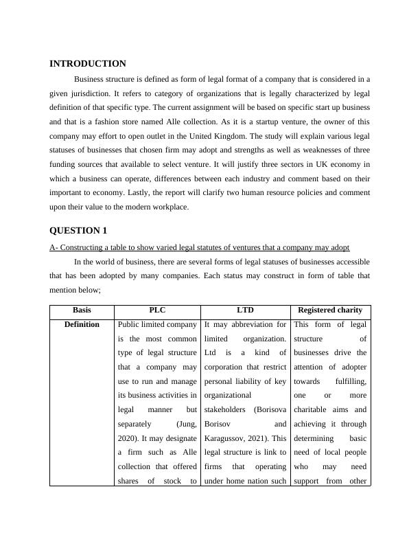 The Structure of Business Legal Statutes, Sources of Finance, Sectors