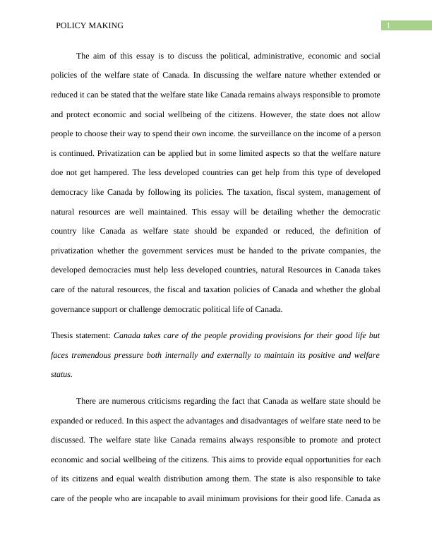 Political, Administrative, Economic and Social Policies of the Welfare State of Canada_2