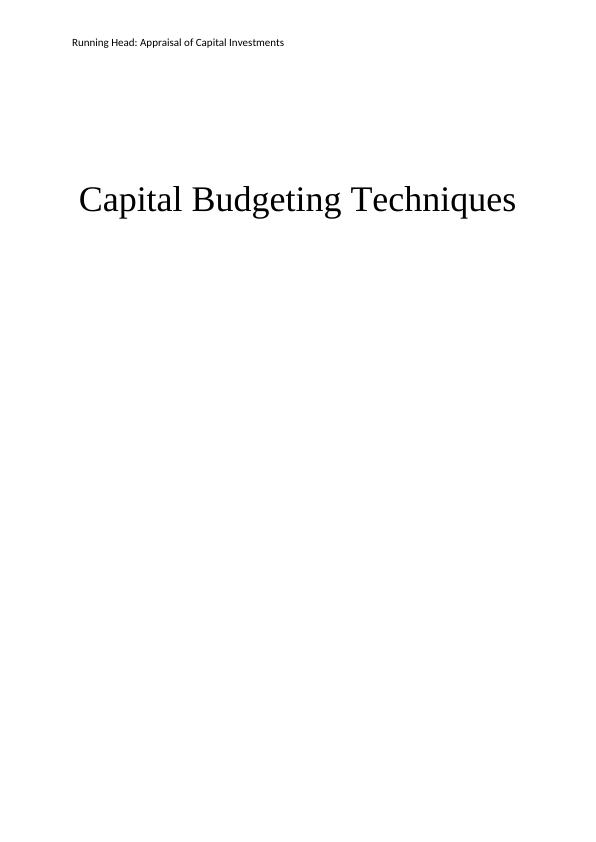 Capital Budgeting Techniques for Investment Appraisal_1
