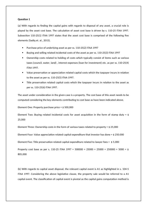Capital Gains Computation for Property Disposal under Taxation Law