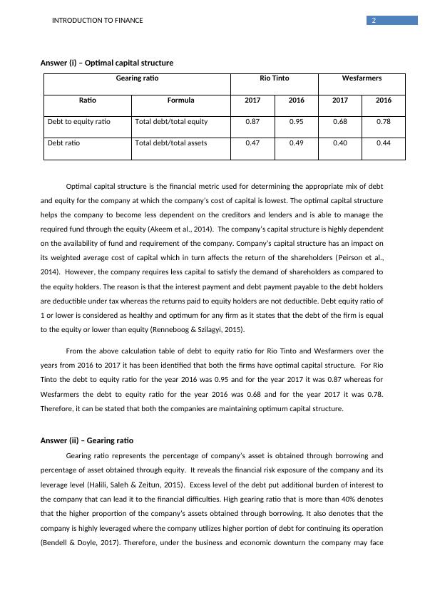 Optimal Capital Structure And Gearing Ratio Analysis - Desklib