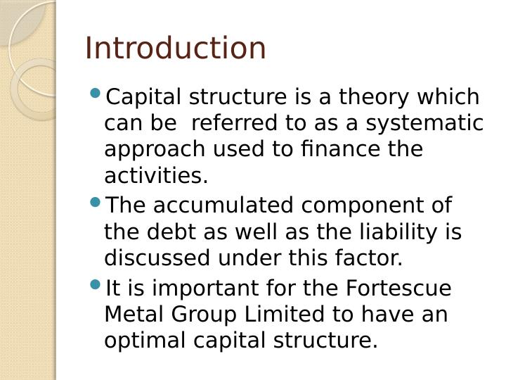 Capital Structure Theory for Fortescue Metal Group Limited