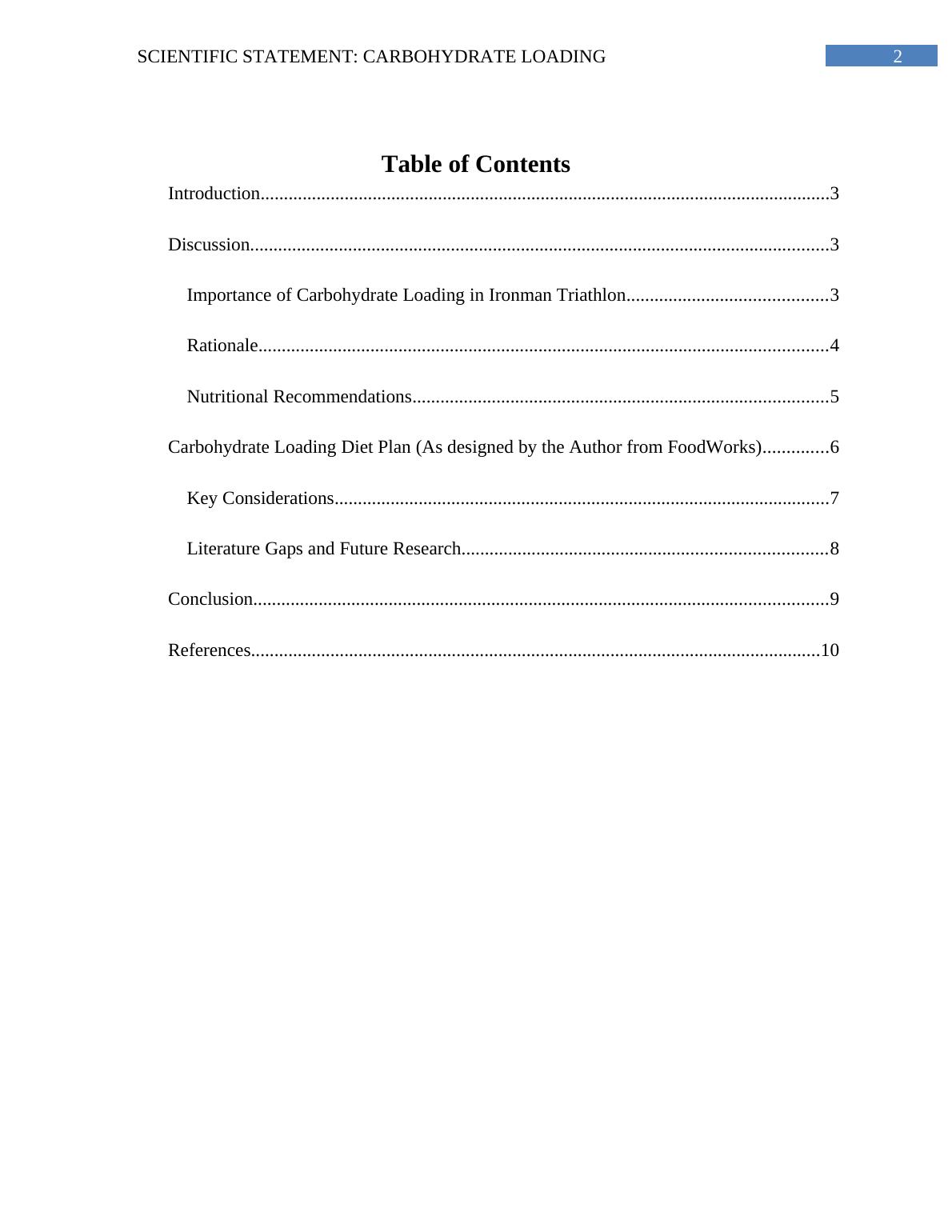 Carbohydrate Loading for Ironman Triathlon Scientific Statement