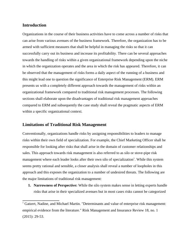 enterprise risk management case study examples