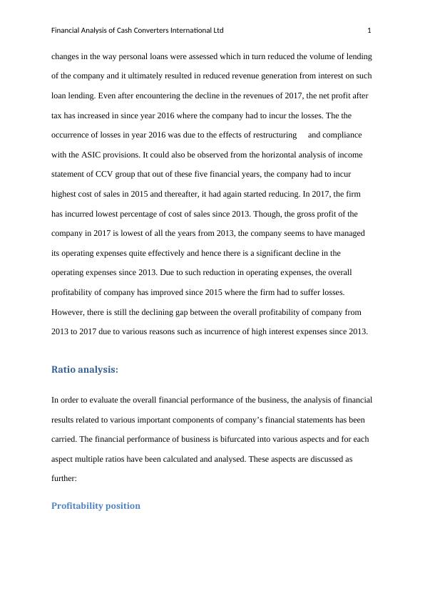 Financial Analysis of Cash Converters International Ltd Desklib