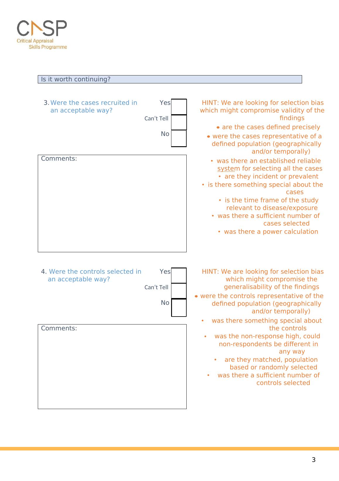 CASP Checklist 11 Questions for Case Control Study Appraisal