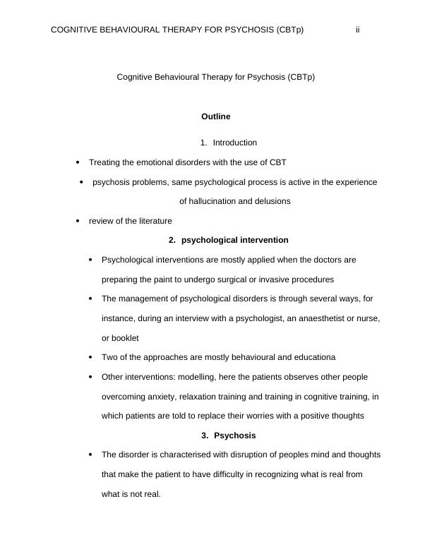 Cognitive Behavioural Therapy For Psychosis (CBTp)