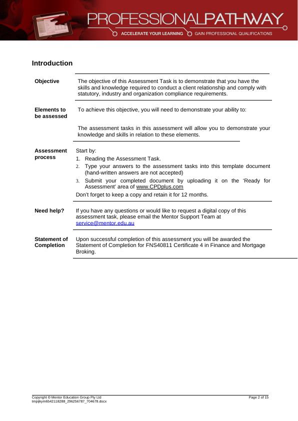 Certificate IV in Finance and Mortgage Broking Assessment Task - Desklib_2