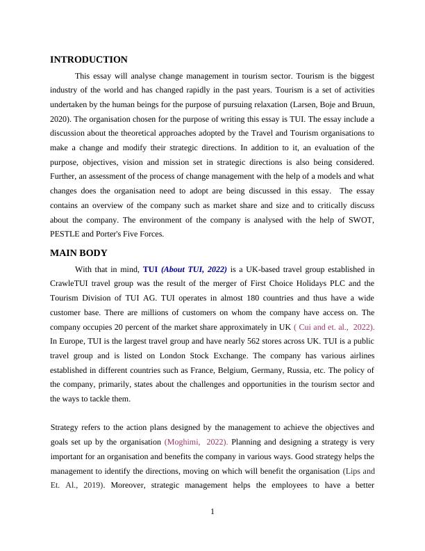 Change Management in Tourism Sector: A Case Study of TUI