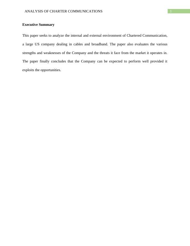 Analysis of Charter Communications Desklib