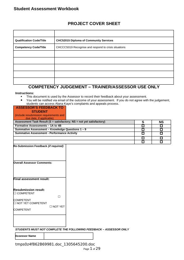 CHCCCS019 Recognise and Respond to Crisis Situations - Student Assessment Workbook_1