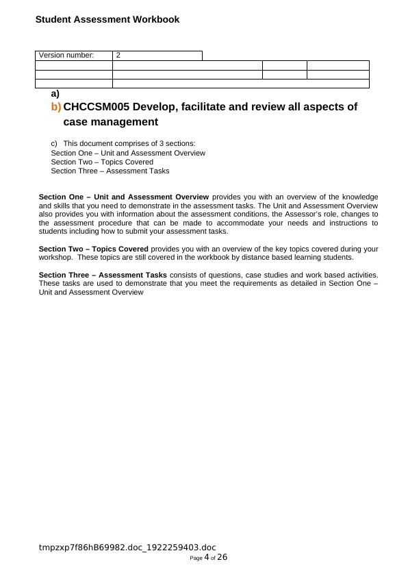 CHCCSM005 Develop, Facilitate and Review All Aspects of Case Management - Student Assessment Workbook_4