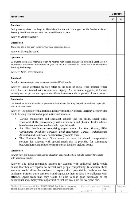 Student Assessment Guide for CHCDIS009