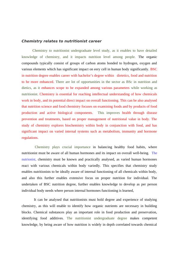 write a short essay on any career in chemistry