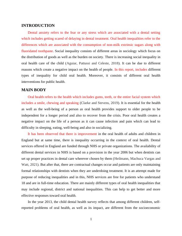 Inequalities in Child Oral Health Desklib