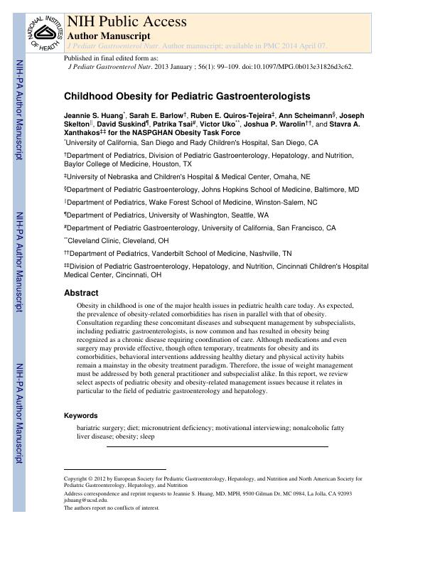 Childhood Obesity for Pediatric Gastroenterologists J Pediatr