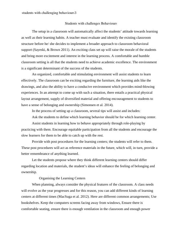 challenging behaviour in the classroom essay