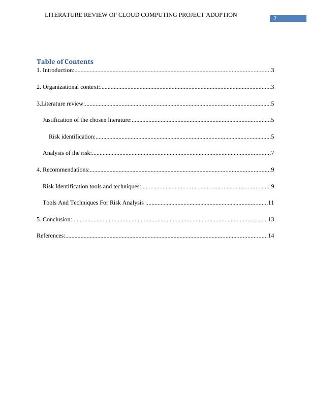 Literature Review of Cloud Computing Project Adoption | Desklib