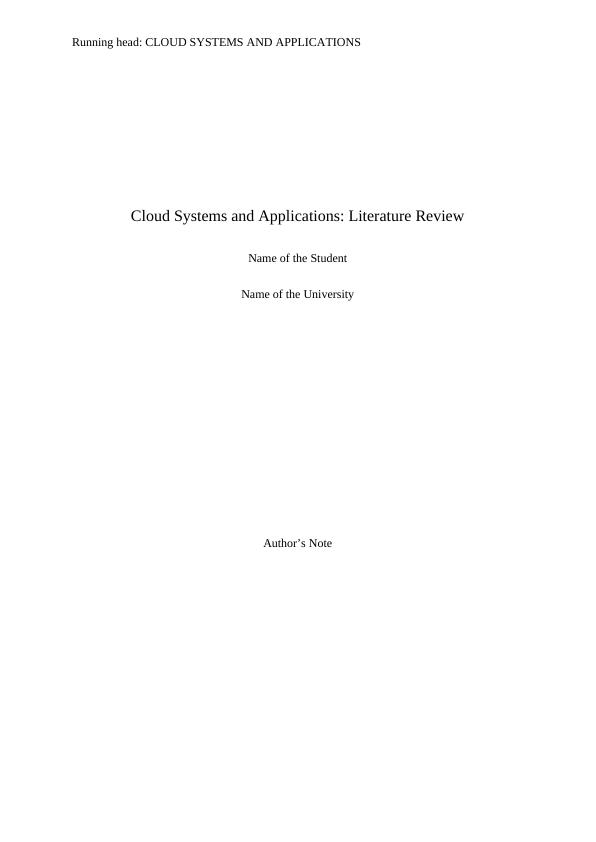 Cloud Systems and Applications: Literature Review_1