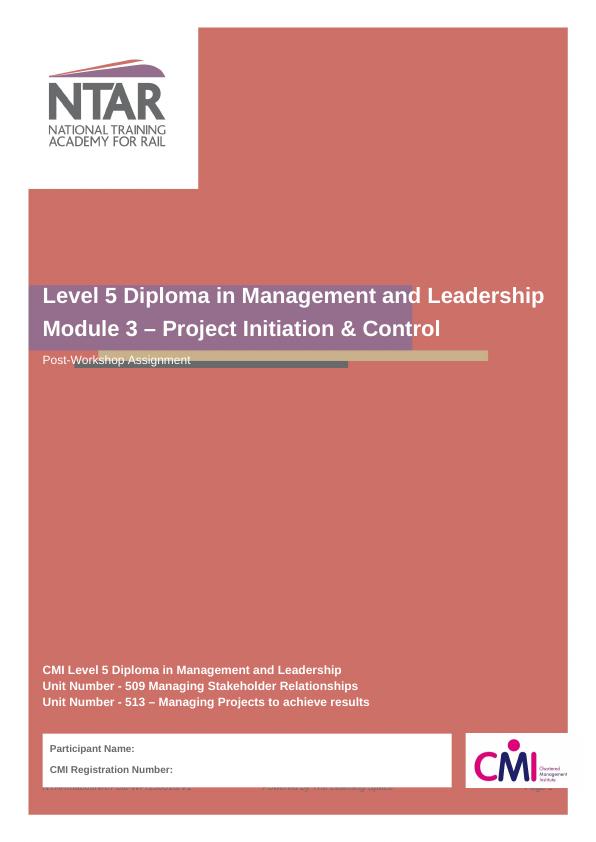 CMI Level 5 Diploma in Management and Leadership - Unit 509 & 513 Post-Workshop Assignment_1