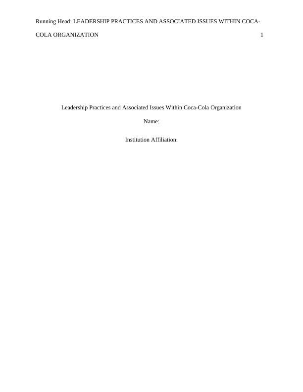 Leadership Practices and Associated Issues Within Coca-Cola Organization_1
