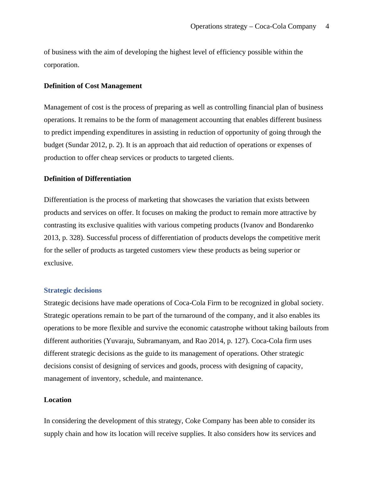 Operations Strategy - Coca-Cola Company