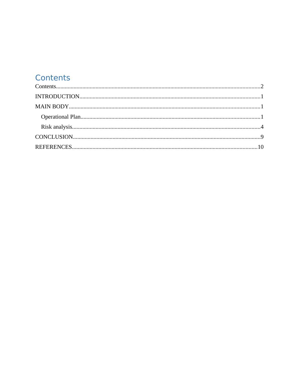 Operational Report for Coffee Hut: Operational Plan and Risk Analysis