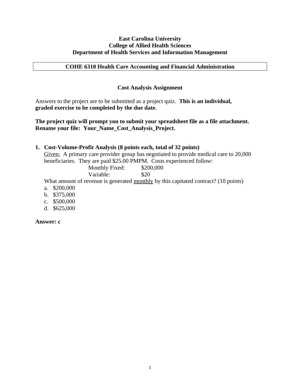 cost analysis assignment