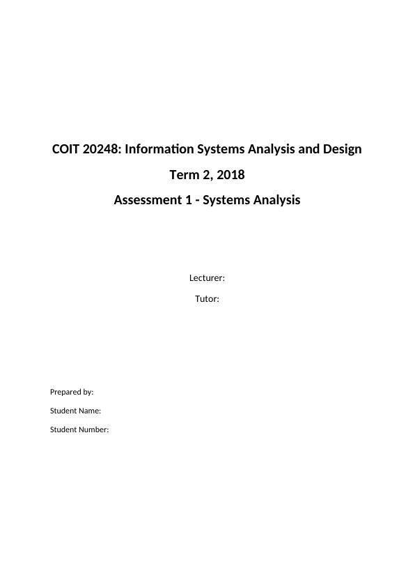 COIT 20248: Information Systems Analysis and Design - Assessment 1_1