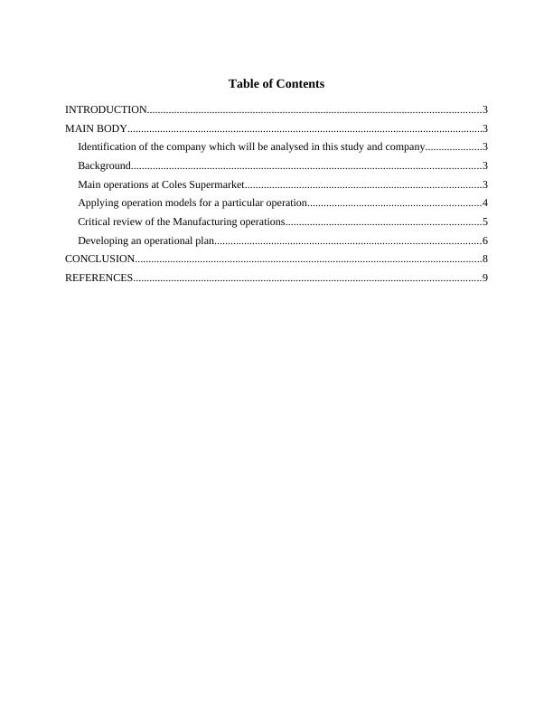 Operational Plan for Coles Supermarket: Models and Strategies