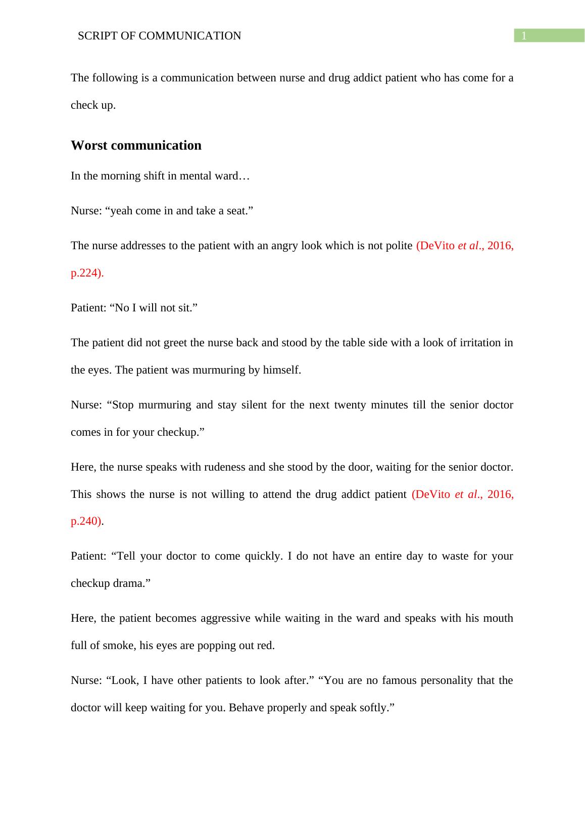 Effective Communication Script for Nurse and Drug Addict Patient