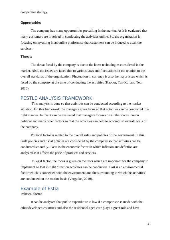 Competitive Strategy: SWOT, PESTLE and Porter Analysis for Estia