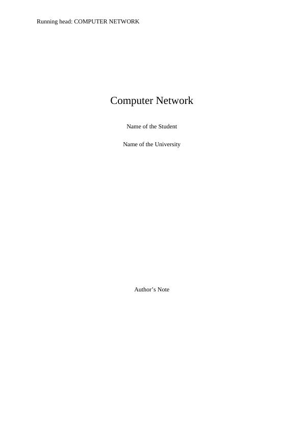 Computer Network Design Document and IP Network Addressing Plan