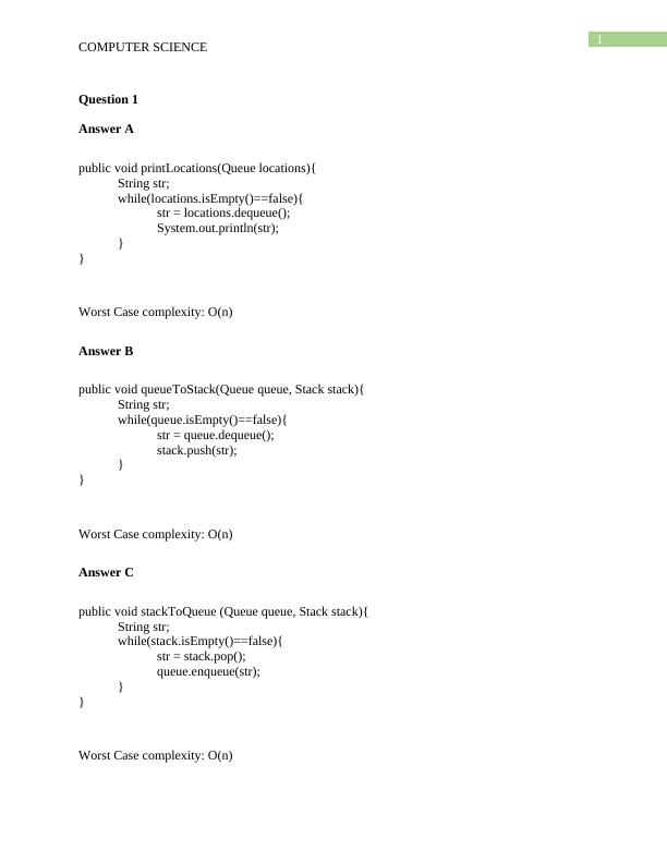 Computer Science - Queue and Stack Operations, Bubble Sort and ...