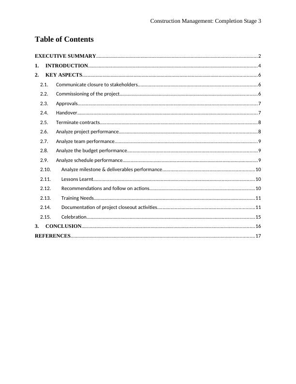 Construction Management: Completion Stage | Desklib