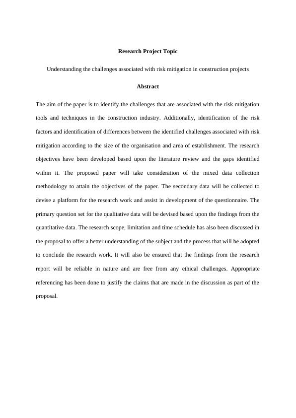 Challenges of Risk Mitigation in Construction Projects - Research Proposal_2